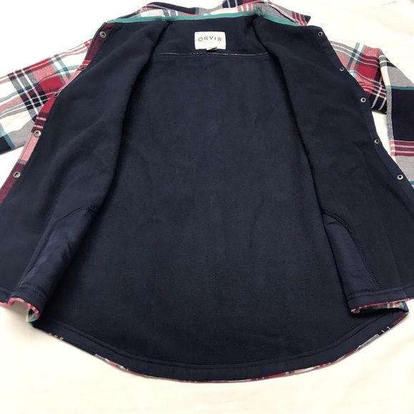 Orvis Red and Blue Plaid Flannel Shirt Jacket Size Large Fleece Lined Outdoor - Picture 7 of 13